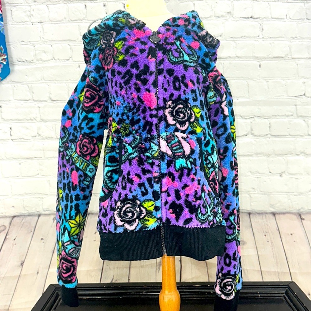 Little Girls Preloved Rainbow leopard print True Love Hoodie size 6/6x 🐆 🌈 y2k